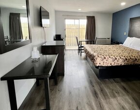 Day room with natural light and king bed at Economy Inn.