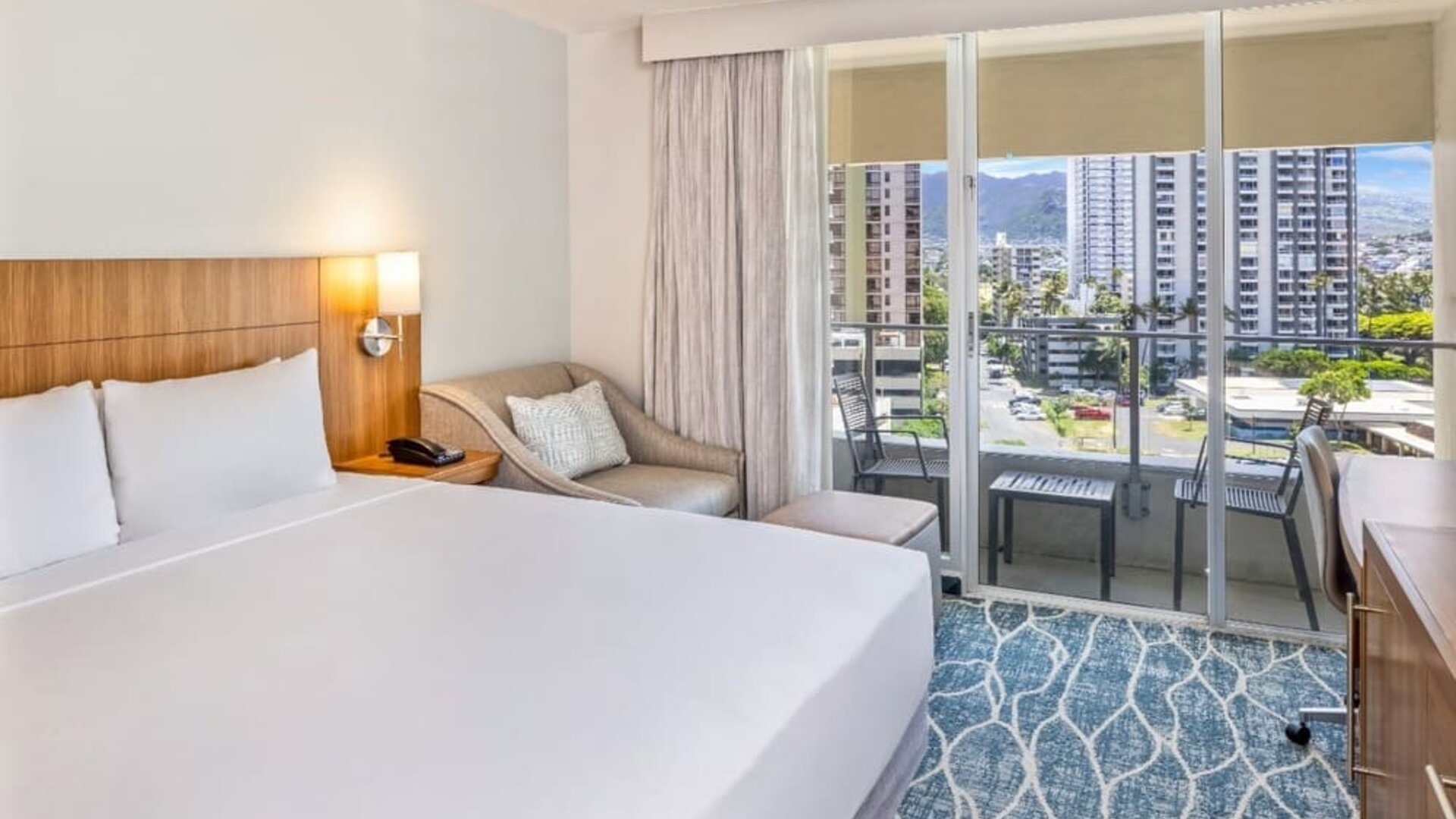 King suite with balcony at Hyatt Place Waikiki Beach.