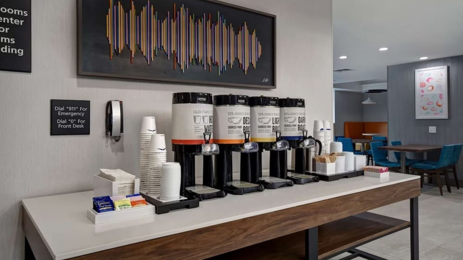 Coffee and chocolate station at Hampton Inn NY-JFK.