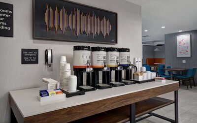 Coffee and chocolate station at Hampton Inn NY-JFK.