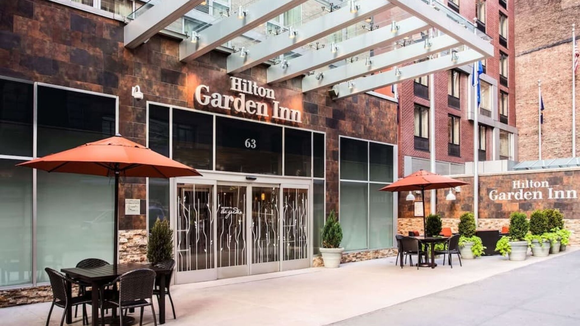 Exterior entrance of Hilton Garden Inn New York/West 35th Street.