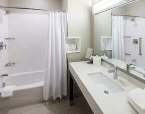 Contemporary bathroom with bathtub and vanity at Courtyard By Marriott Houston North/Shenandoah.