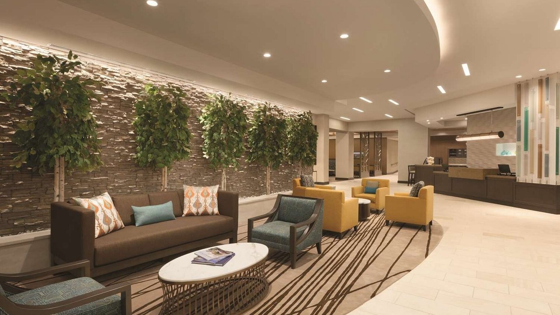 Lobby and coworking lounge at Hyatt Place West End Georgetown.