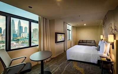 Queen room with beautiful views of KL Tower at the Hilton Garden Inn Kuala Lumpur Jalan Tuanku Abdul Rahman North.