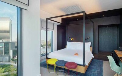 King premium room with working station and great view at the Canopy by Hilton Dubai Al Seef.