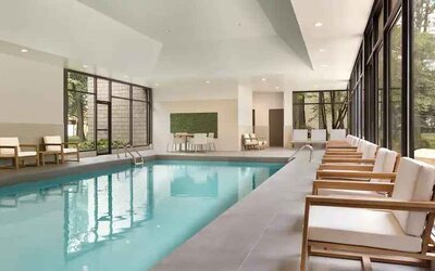 Bright and relaxing indoor pool area at the Double Tree Toronto Airport West.