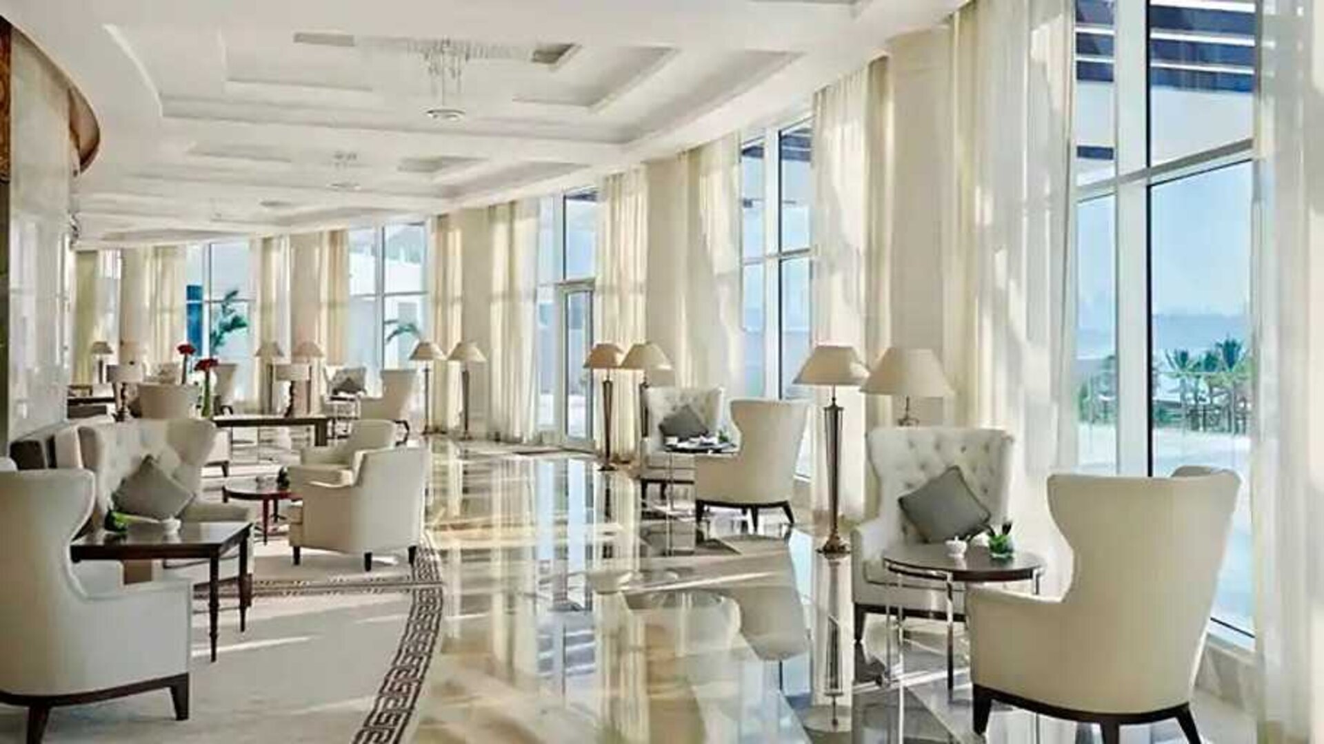 Elegant cafe perfect as workspace at the Waldorf Astoria Dubai Palm Jumeirah.