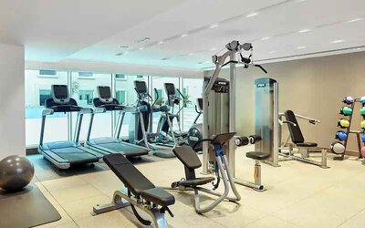 Fully equipped fitness center at the Hilton Garden Inn Dubai Mall of the Emirates.
