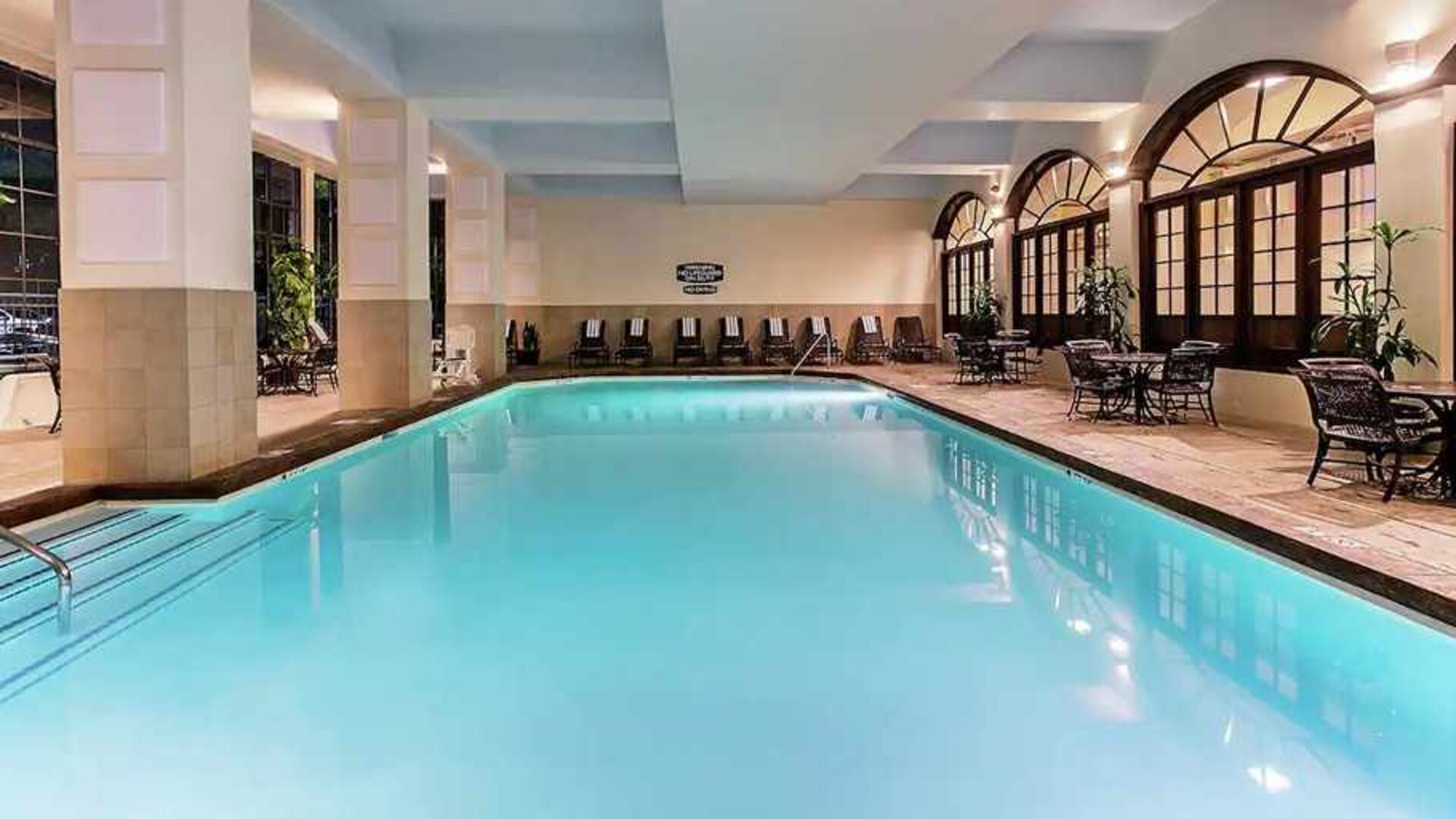 Beautiful, large indoor swimming pool at Embassy Suites by Hilton Nashville Airport.