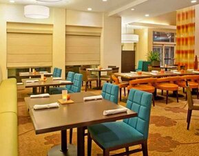 Spacious lobby area perfect as workspace at the Hilton Garden Inn Fort Collins.