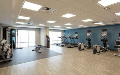 Full equipped fitness center at the Hampton Inn Madison, OH.