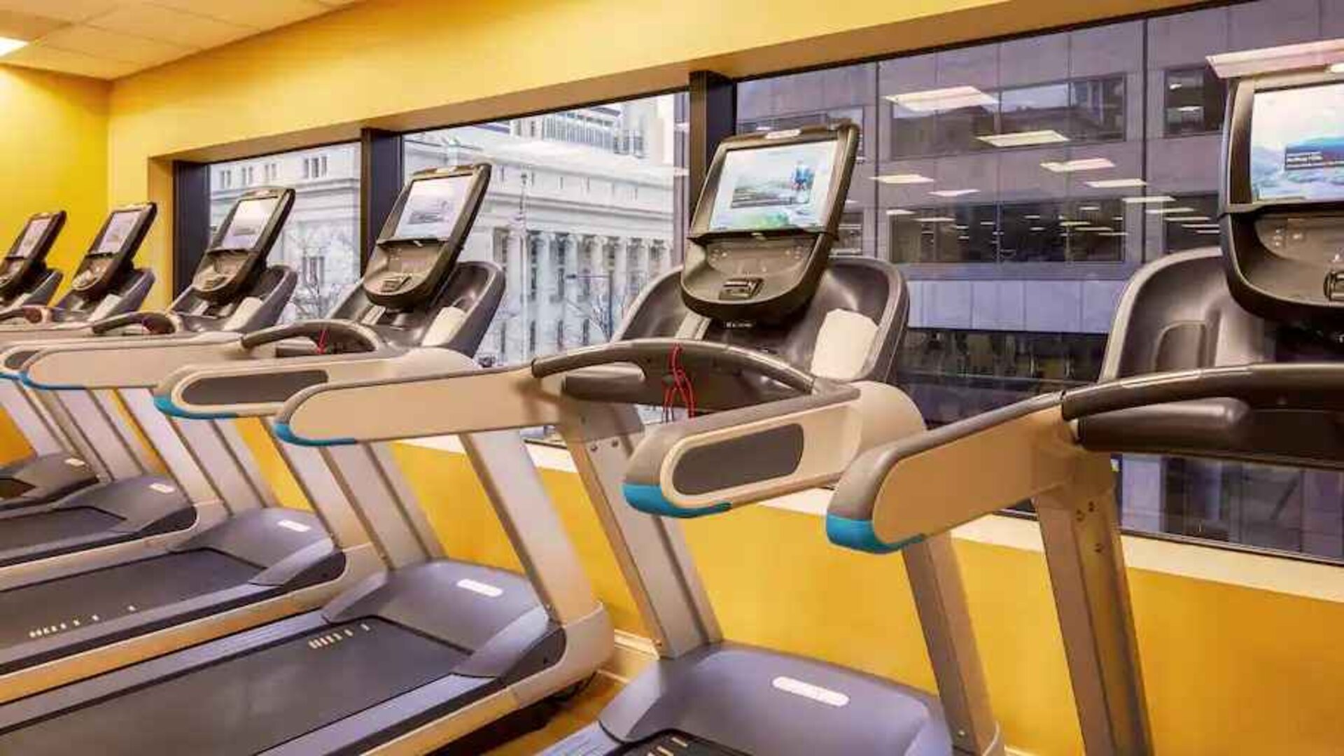 Fitness center with treadmills at the Hilton Denver City Center.