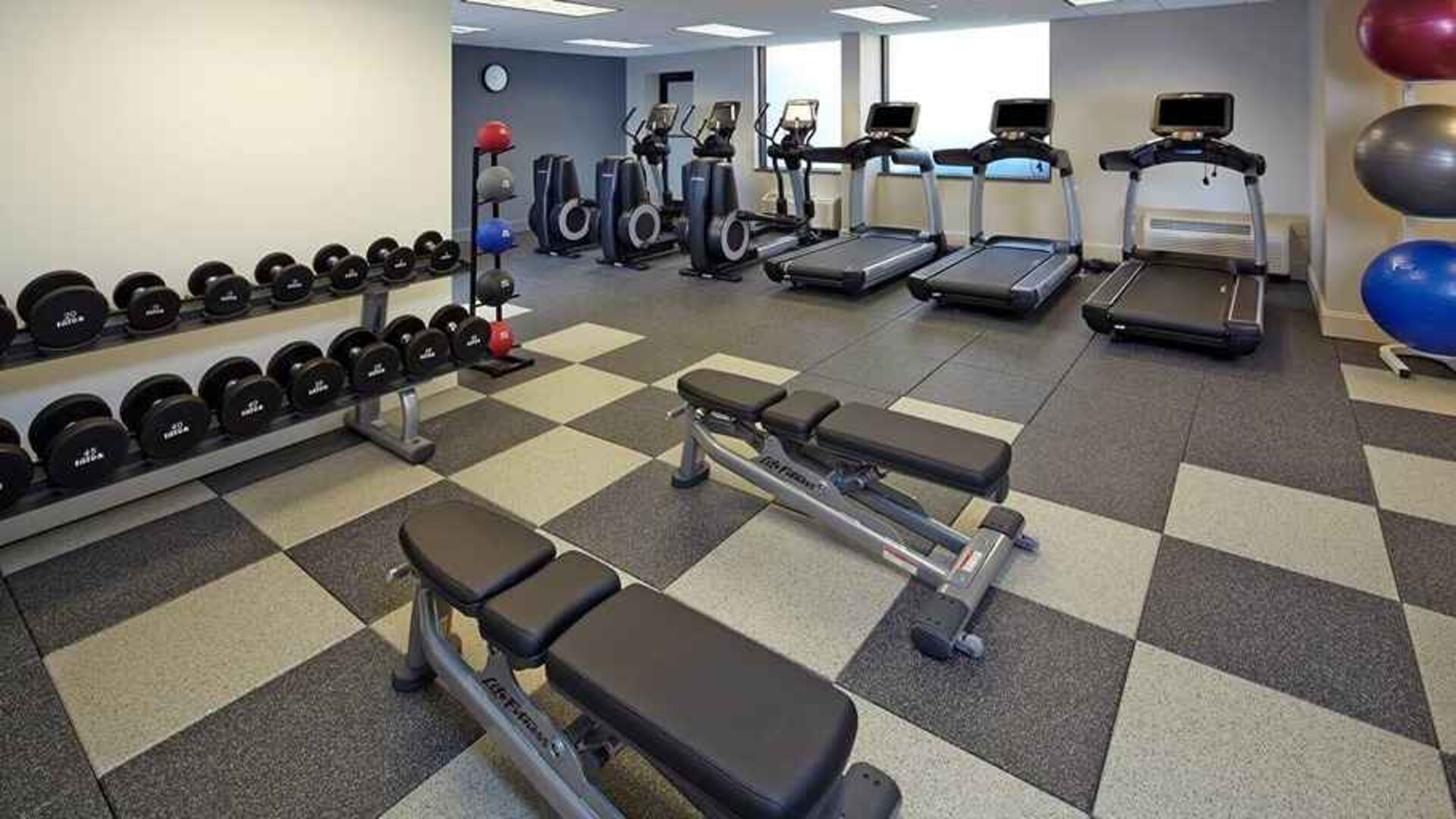 well-equipped fitness center at Hilton Raleigh North Hills.