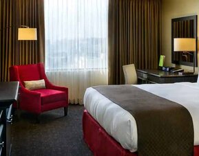 Luxurious and cosy king-sized bed in beautiful well lit room at DoubleTree by Hilton Los Angeles Downtown.