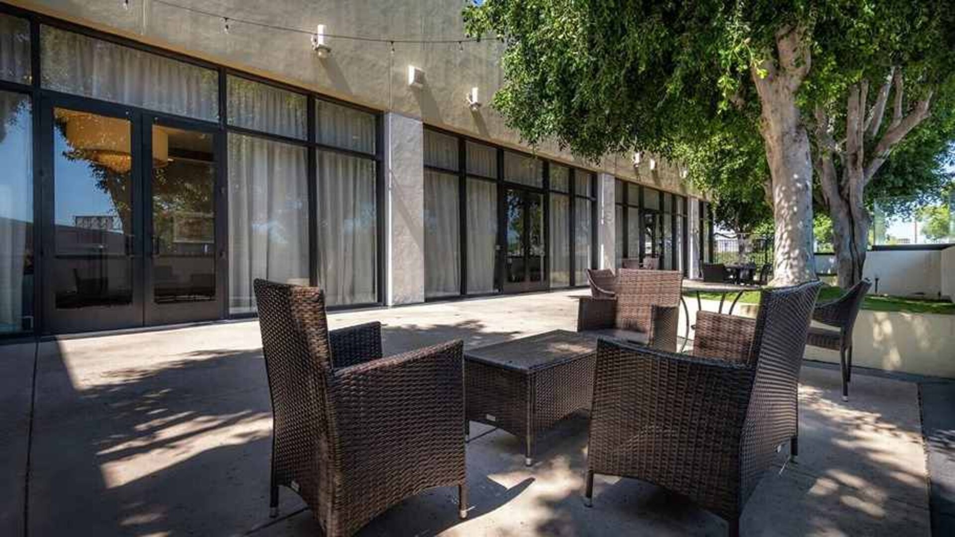 gorgeous outdoor patio for relaxing and coworking at DoubleTree by Hilton Los Angeles - Norwalk.