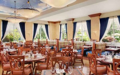 Elegant restaurant perfect as workspace at the Hilton Seattle Airport & Conference Center.