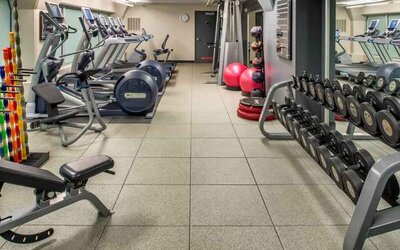Fully equipped fitness center at the Embassy Suites by Hilton Portland-Downtown.