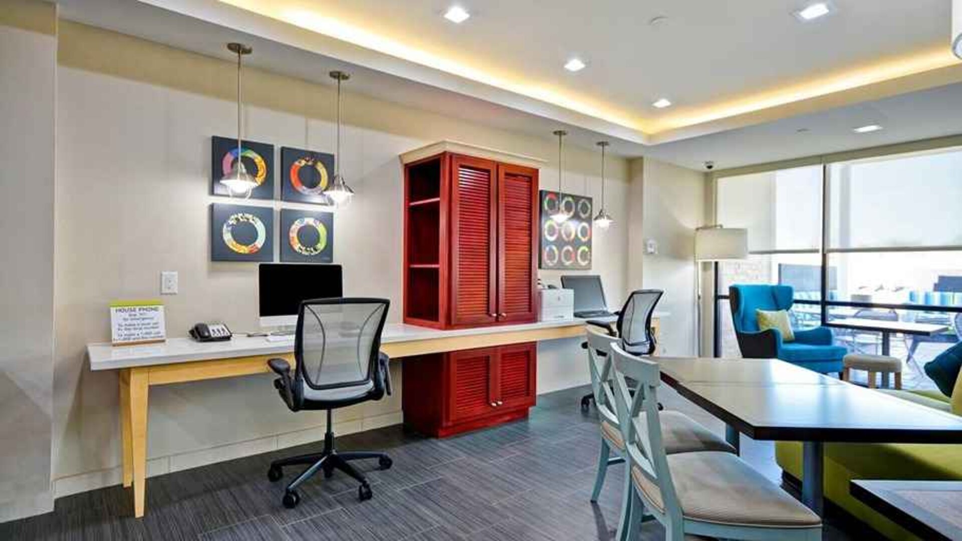 Equipped business center and work area for all your business needs at Home2 Suites by Hilton Fort Worth Southwest Cityview.