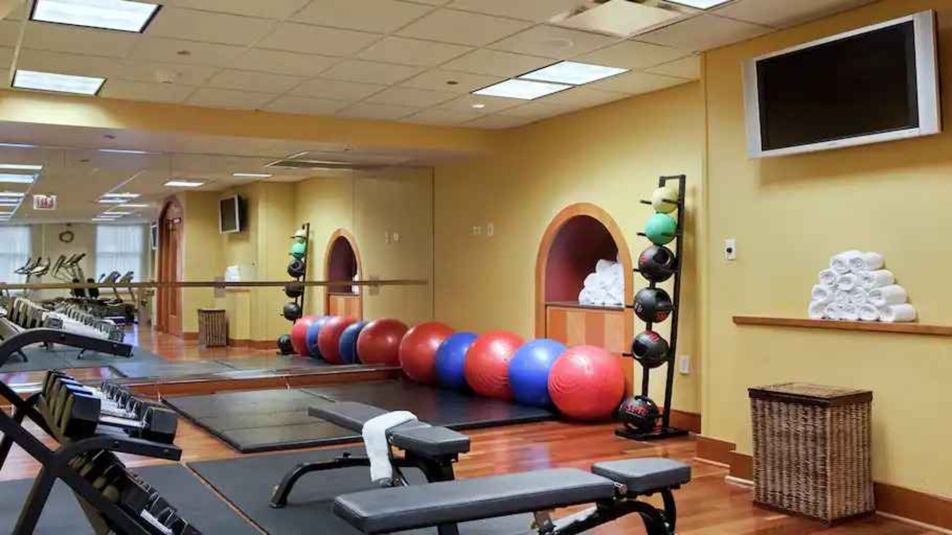 Fully equipped fitness center at The Drake.