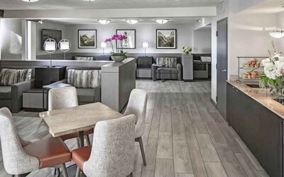 Executive lounge area perfect as workspace at the Hilton Sacramento-Arden West.