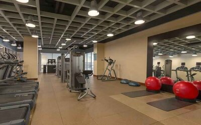 Fitness center with treadmills at the Hilton Baltimore BWI Airport.