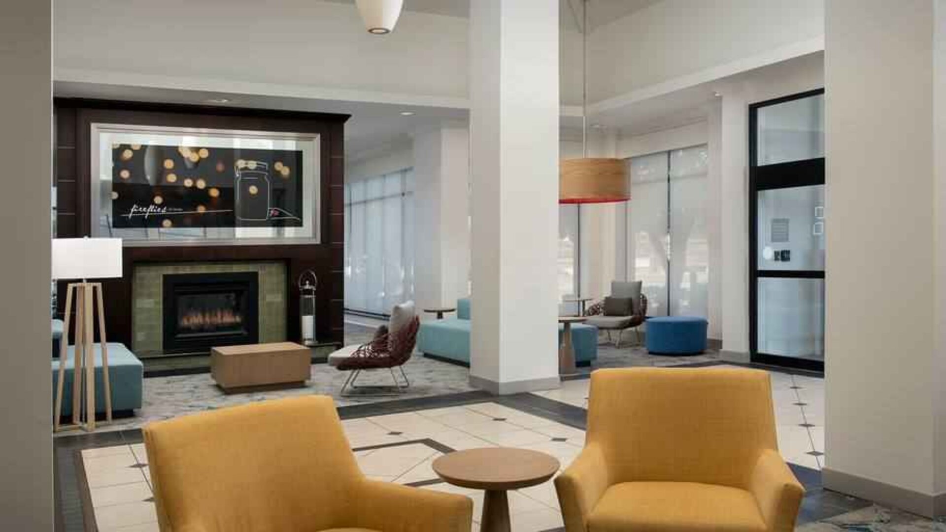 Workspace in a hotel lobby at the Hilton Garden Inn Dallas/Duncanville.