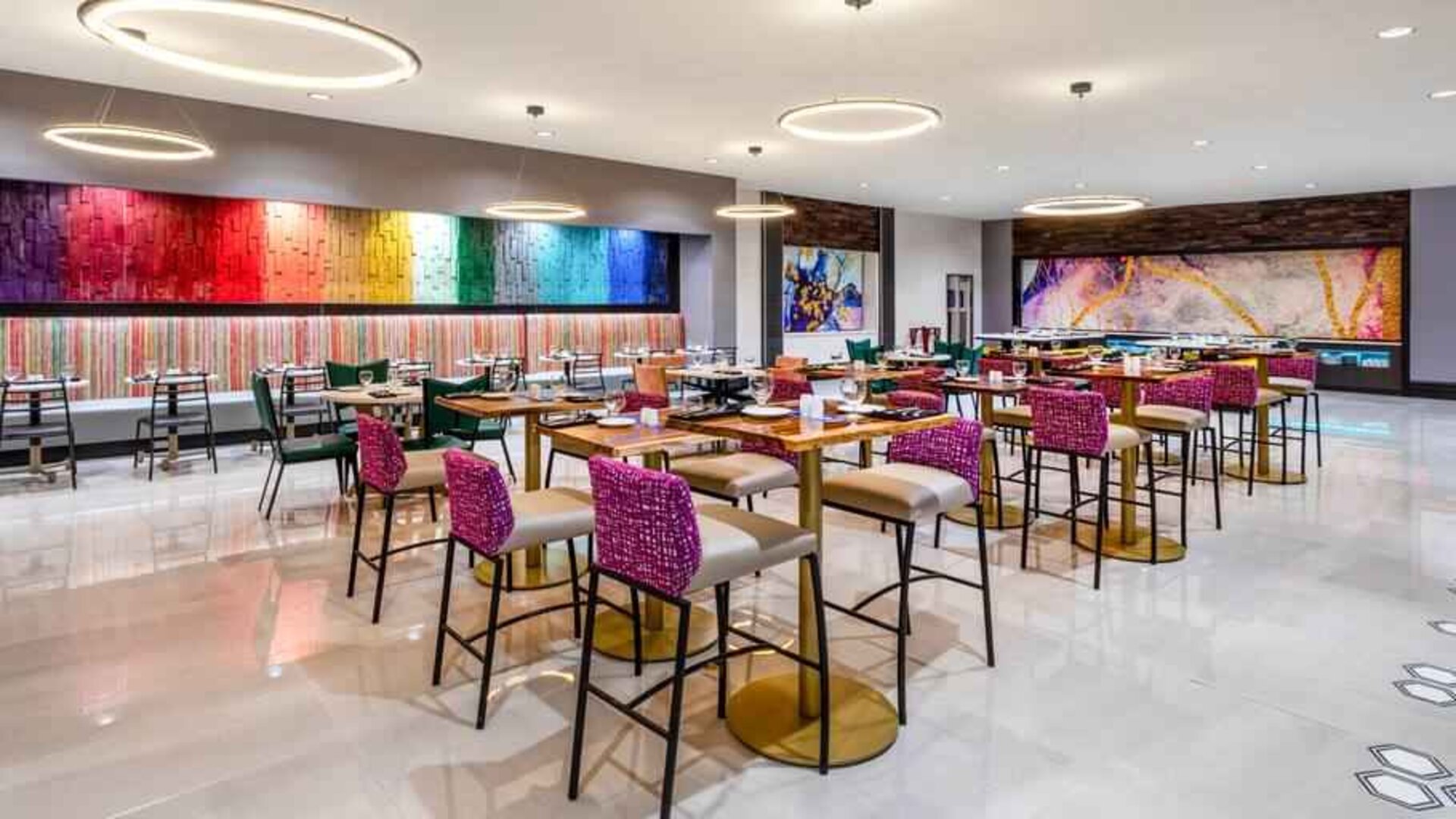 Workspace in a hotel restaurant at the Hilton Garden Inn Hays.