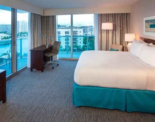 gorgeous corner king suite with balcony and beautiful views at DoubleTree Resort by Hilton Hollywood Beach.