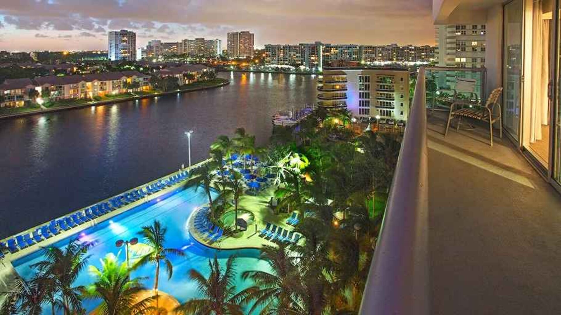 beautiful outdoor pool situated along the river at DoubleTree Resort by Hilton Hollywood Beach.