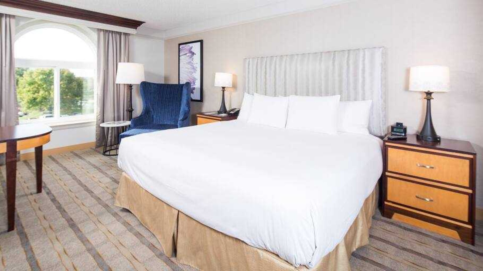 Bright king bedroom with large window at the Hilton Wilmington-Christiana.