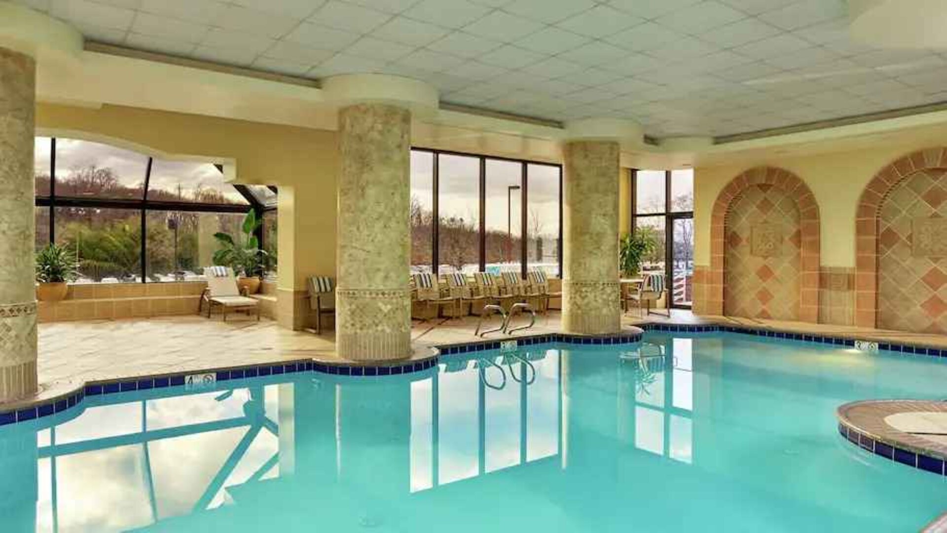 Beautiful indoor pool at the Embassy Suites by Hilton Tysons Corner.