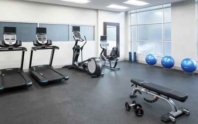 Fitness center with treadmills at the Hampton Inn & Suites Memphis-Beale Street.