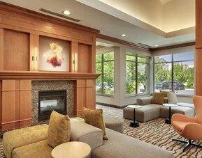 comfortable lobby and lounge area ideal for coworking at Hilton Garden Inn Salt Lake City/Sandy.