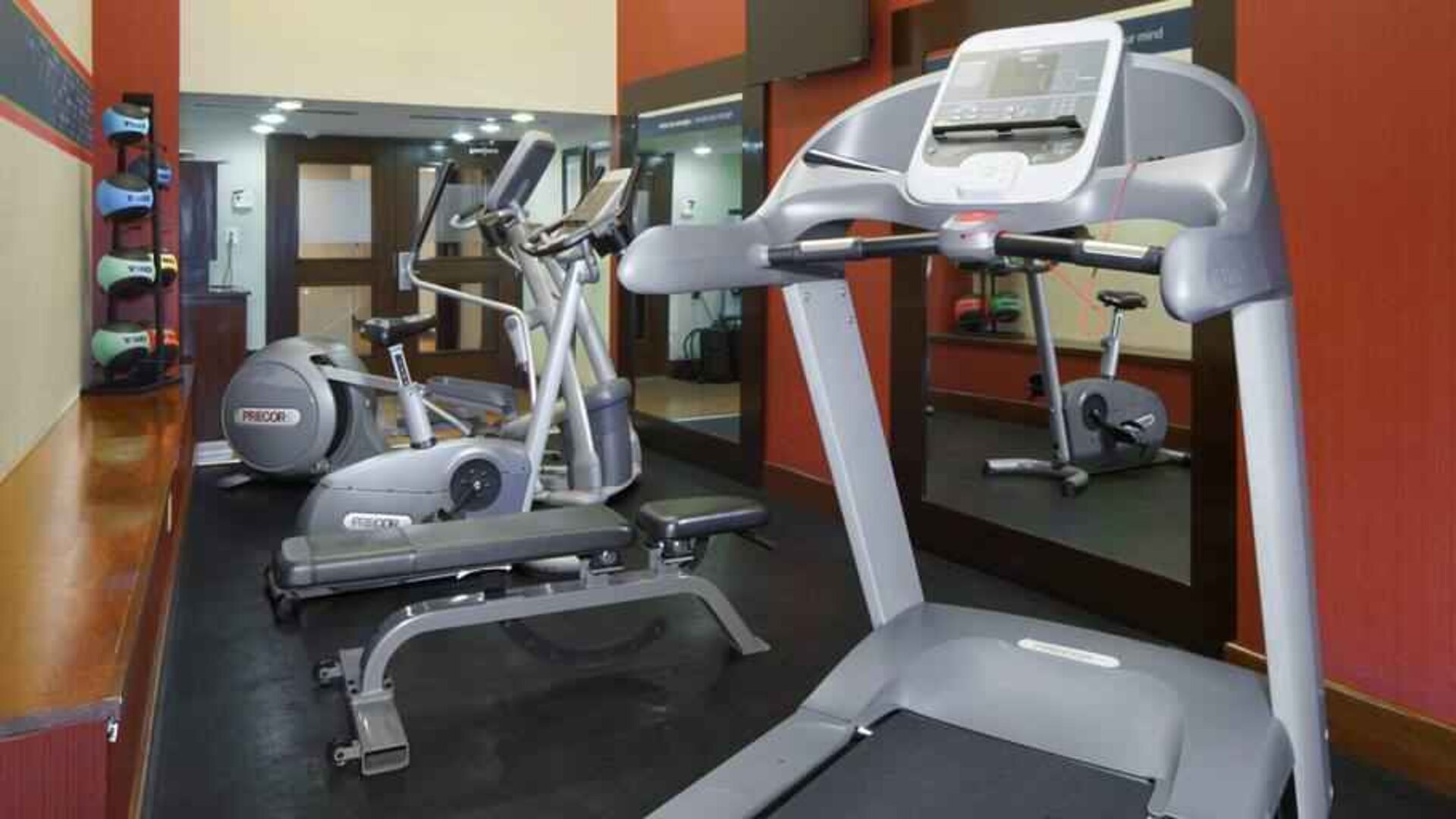 Fitness center with treadmills ans machines at the Hampton Inn & Suites Mexico City - Centro Historico.