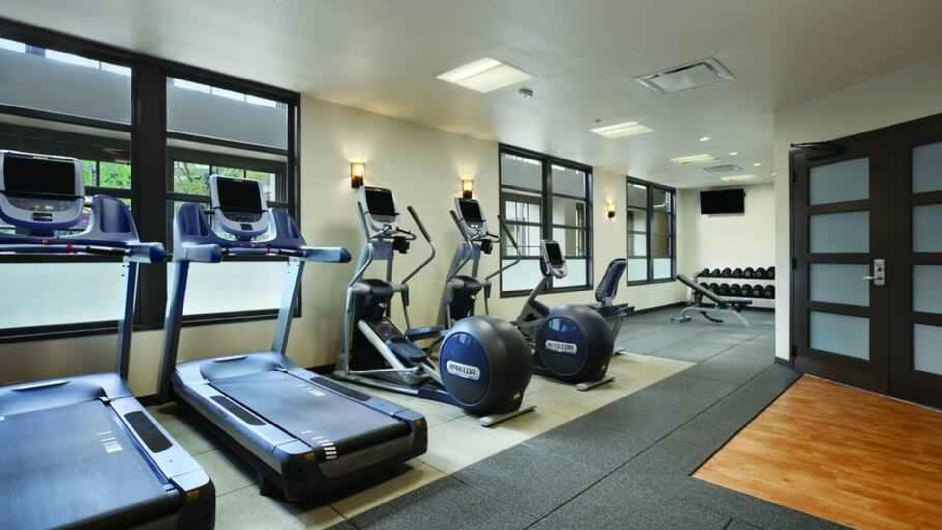 Treadmills at the fitness center of the Embassy Suites by Hilton Napa Valley.