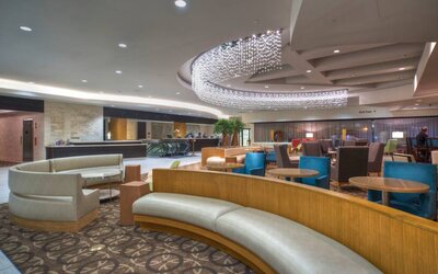Stylish lobby workspace with lounges at the DoubleTree by Hilton Washington DC - Crystal City.