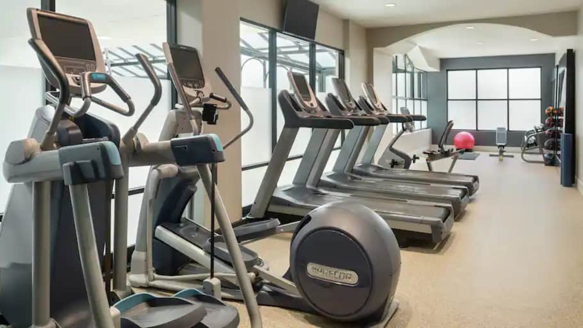 Fully equipped gym at the Embassy Suite by Hilton Atlanta Alpharetta