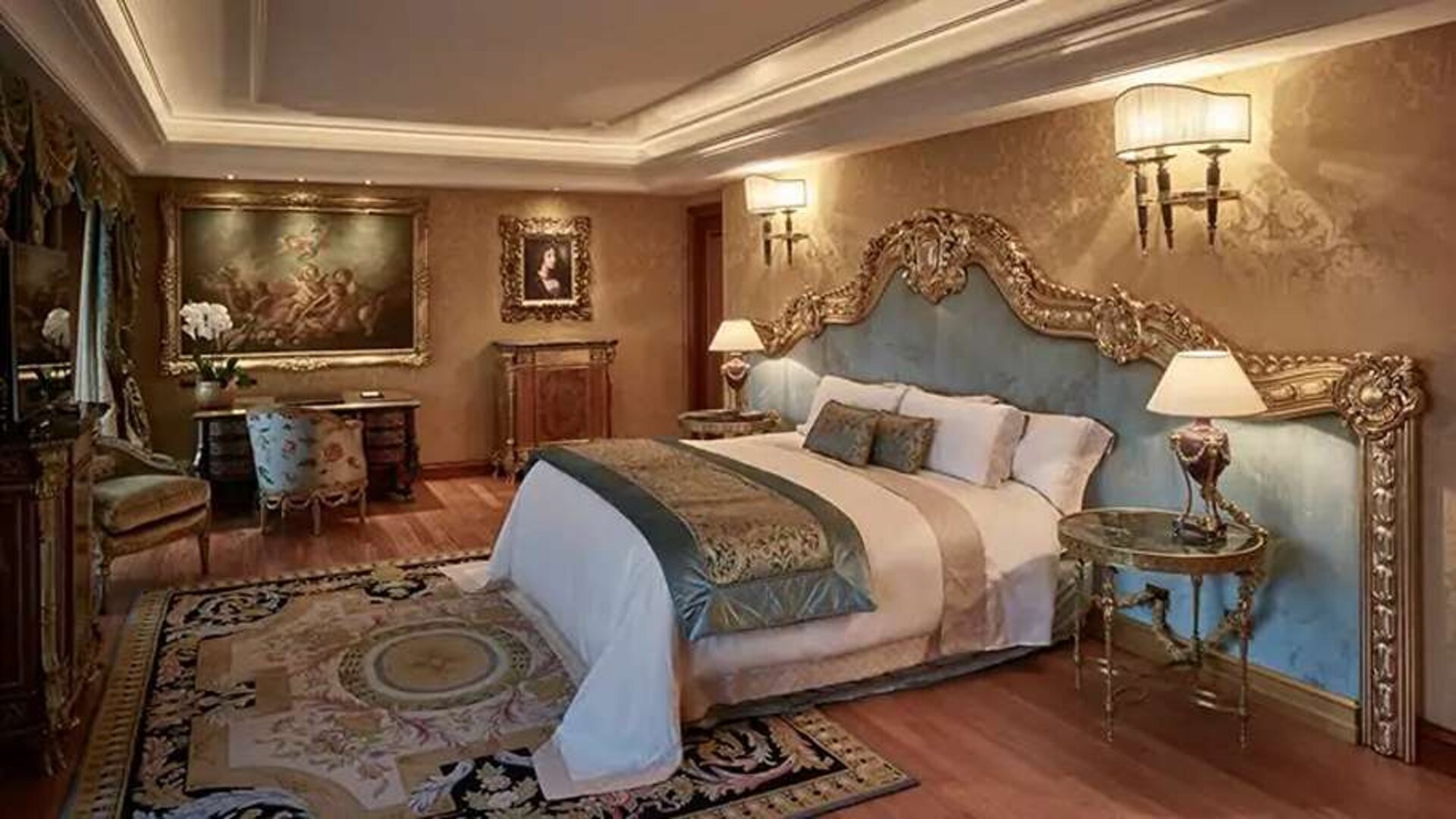 Elegant and comfortable king suite at the Rome Cavalieri, A Waldorf Astoria Hotel.
