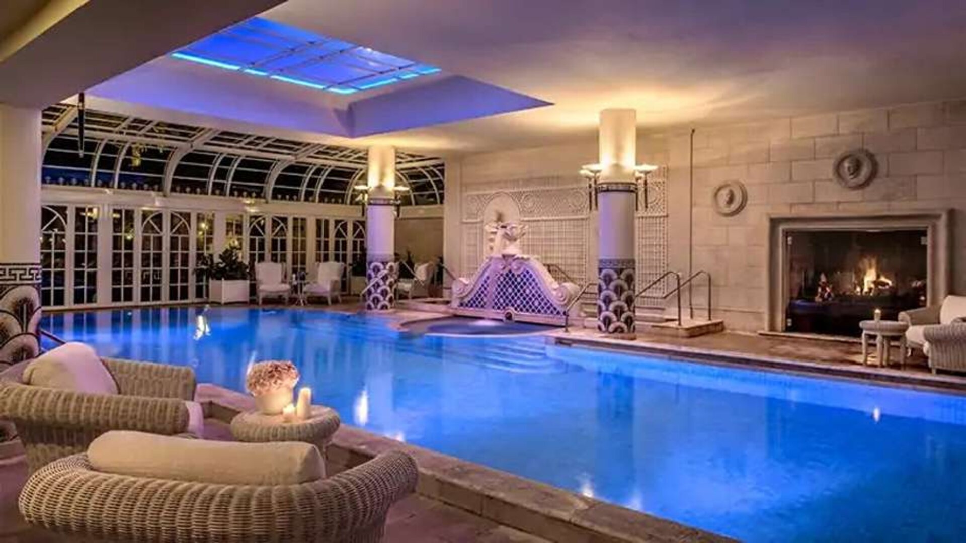 Relaxing indoor pool at the Rome Cavalieri, A Waldorf Astoria Hotel.