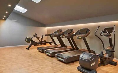 Fitness center with treadmills at the DoubleTree by Hilton Trieste.