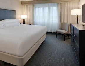 delux king room with TV at Embassy Suites by Hilton Detroit Troy Auburn Hills.