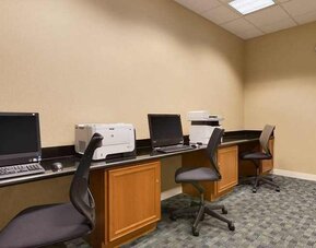 business center with work desk, PC, internet, and printer at Embassy Suites by Hilton Newark Wilmington South.