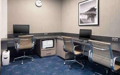 Working station with computers and printer at the Hilton Garden Inn Dublin Custom House.