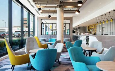 Beautiful hotel workspace at the Hampton by Hilton Belfast City Centre.