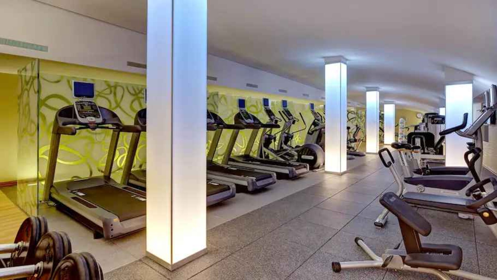 Fitness center with treadmills at the Hilton Garden Inn Frankfurt Airport.