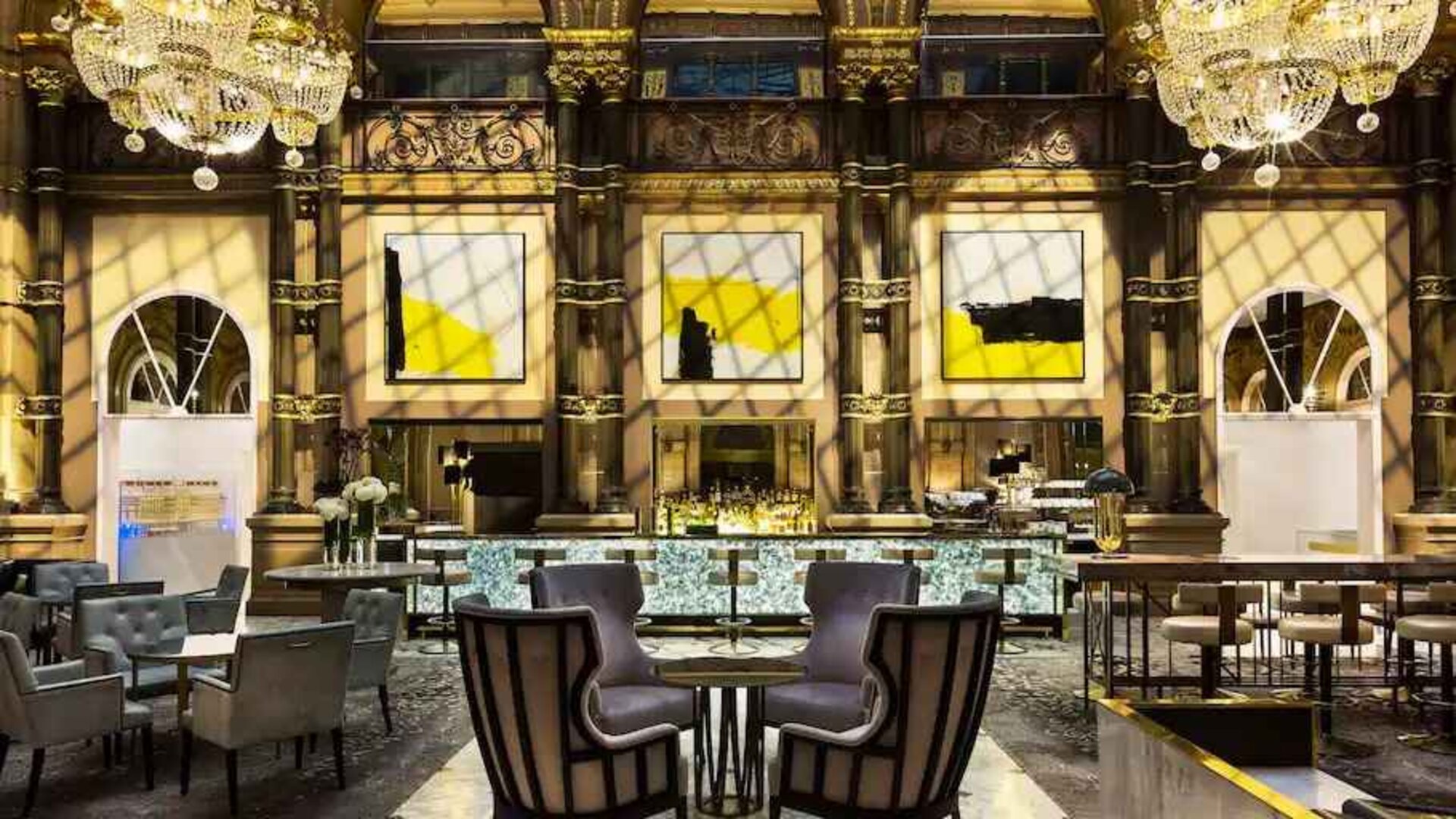 Elegant lobby workspace at the Hilton Paris Opera.