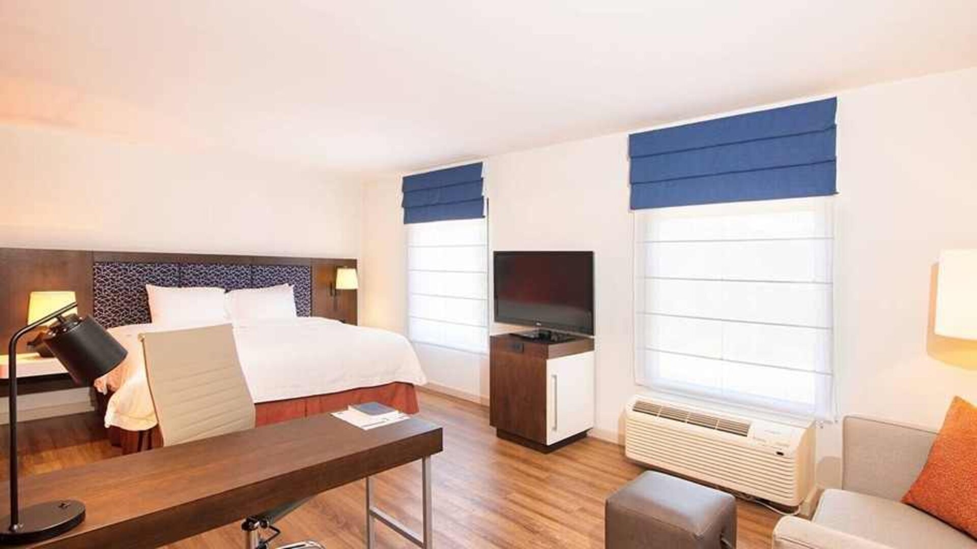 comfortable delux king room with work area ideal for working remotely at Hampton Inn & Suites by Hilton San Jose-Airport.