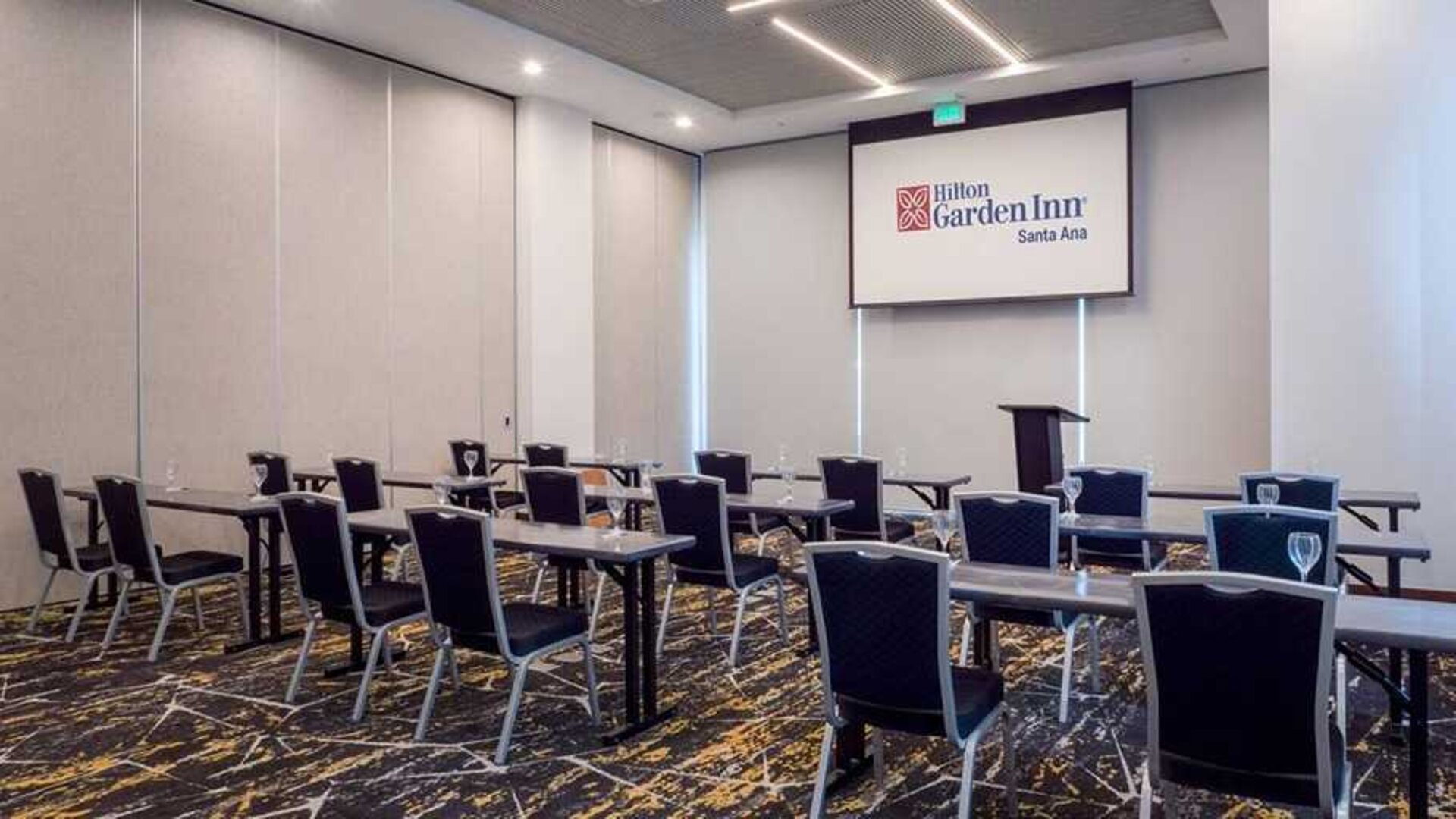 professional meeting room for business meetings and conferences at Hilton Garden Inn Santa Ana San Jose.