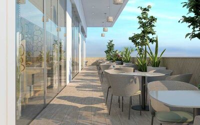 Outdoor terrace perfect for co-working at the Hilton Garden inn Casablanca Sud.