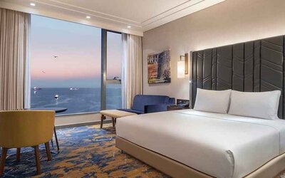 beautiful king room with ocean views at Hilton Istanbul Bakirkoy.